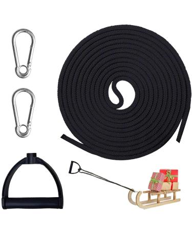 Small rope tension rope sled rope 4m sled rope with a carabiner sled line with handle premium slide leash sled rope with wooden handle sled pull rope for sled and tobogganing in winter 4mm black