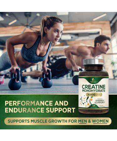 Creatine Monohydrate Capsules 3000mg Best Micronized Creatine Powder - Supports Lean Muscle Strength Energy & Endurance - Nature's Supplement Non-GMO Gluten Free for Women & Men - 120 Capsules 120 Count (Pack of 1) - Buy Online on GoSupps.com