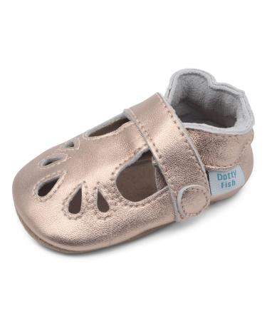 Dotty Fish Soft Leather Baby Shoes. Classic T-Bar Shoes for Girls. Non-Slip Suede Soles. 0-6 Months - 2-3 Years 0-6 Months Rose Gold