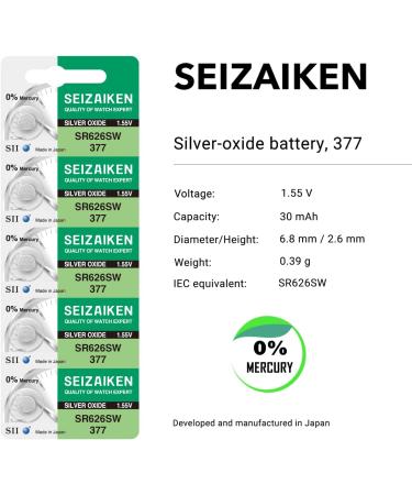 Buy 377 SR626SW Silver Oxide Watch Battery (5-Pack) - 1.55V Mercury-Free Made in Japan by Seiko - Best International Shipping Available - Buy Online on GoSupps.com
