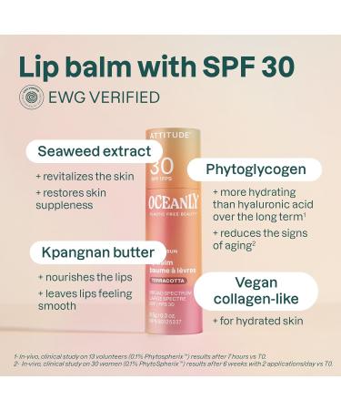 ATTITUDE Oceanly Tinted Lip Balm with SPF 30 EWG Verified Plastic-Free Broad Spectrum UVA/UVB Protection with Zinc Oxide Vegan Unscented Terracotta 0.3 Ounce - Buy Online on GoSupps.com