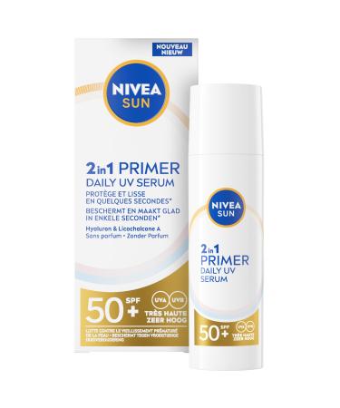 Beiersdorf AG NIVEA SUN UV Face 2in1 Primer Makeup Serum Sunscreen Face SPF 50+ Facial Serum with Hyaluronic Acid Without Perfume 30ml
