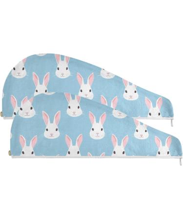 Lovely Rabbit Blue Hair Towel 2 Pack - Super Absorbent Quick Dry Turbans for Women & Girls - Buy Online on GoSupps.com