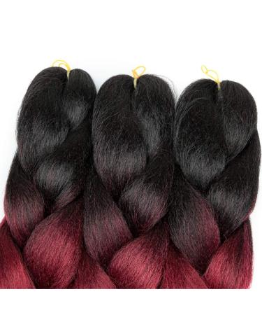 RN BEAUTY 24 Ombre Synthetic Jumbo Braids Hair Extensions - 3 Bundle Deals in Black/Burgundy/Red | Heat Resistant Fiber for Afro Twist Crochet Hair - Buy Online on GoSupps.com