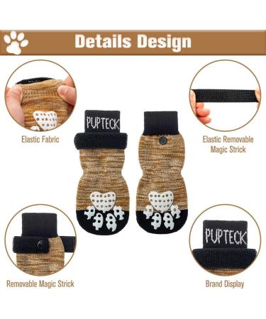 Pupeck Double-Sided Anti-Slip Dog Socks - 2 Pairs with Adjustable Straps for Summer Paw Protection & Traction Control on Hardwood Floors - Small Khaki - Buy Online on GoSupps.com