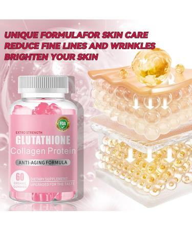 Glutathione Collagen Glow Gummies 60Pcs Beauty Collagen Gummies Skin Care Anti-Aging Organic Glow Beauty Collagen for Women Dark Spot - Buy Online on GoSupps.com