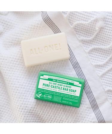 Dr. Bronner's Almond Pure Castile Bar Soap - 3-in-1 Organic Oil Blend for Face, Body, Hair - Fair Trade, Vegan - 140g Bar - Buy Online on GoSupps.com