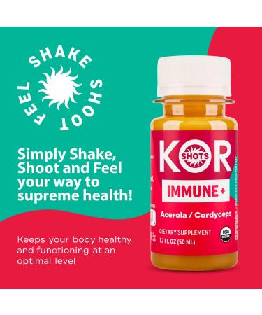 Kor Shot Acerola Ginger and Cordyceps Shot - 24 Pack x 1.7 Fl Oz - Immune Plus - Immune System Booster - 533% DV of Vitamin C - USDA Certified Organic - Dietary Supplement Immune + Acerola - Buy Online on GoSupps.com