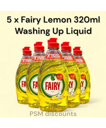 Fairy Washing Up Liquid Lemon - 5 x 320ml bottles - Buy Online on GoSupps.com