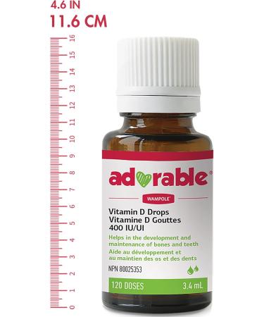 Wampole Adorable Vitamin D drops 400 IU Helps Develop & Maintain Strong Bones 3.4 ml (120 doses) - Buy Online on GoSupps.com