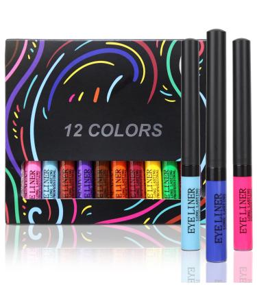 Matte Liquid Eyeliner Set  12pcs Waterproof Colored Liquid Color Eyeliners Colorful Eyeliner Color Liner Makeup Pen Set delineador de ojos de colores  White Red Blue Green Brown Gel Liquid Eye Liner