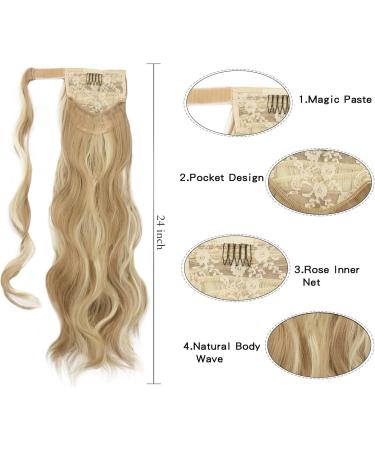 FESHFEN Long Wavy Ponytail Extensions 60cm - Light Ash Brown & Bleach Blonde | Clip-in Synthetic Hairpiece for Women and Girls - Buy Online on GoSupps.com