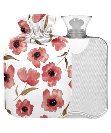 Naanle hot water bottle with reference poppy flowers Flowers Transparent hot water bottle 2l large hot water bottle for menstrual cramps pain relief handfoots heat and cold therapy 2 l