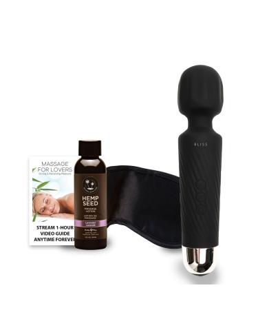 Power Wand Massager - Therapeutic 20 Modes Muscle Pain Reliever Light Whisper Quiet with Rejuvenating Hemp Seed Lavender Massage Lotion Massage Video Guide & Satin Eye Mask