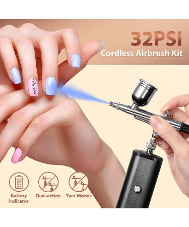 Cordless Airbrush Kit with Compressor | Handheld Mini Air Brush Gun Set - Portable 32PSI High Pressure for Painting, Tattoo, Nail Art, Makeup, Cake, Barber Black - Buy Online on GoSupps.com