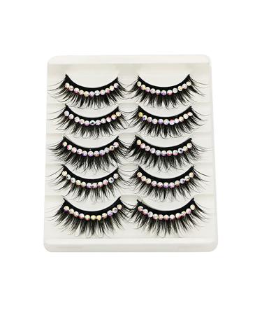 romoty False Eyelashes Self-adhesive Eyelashes Rhinestones Natural Look Long Thick Curly Eyelashes 3D Colorful Multi-layer Fake Eyelashes 5 Pairs Multicolor #01