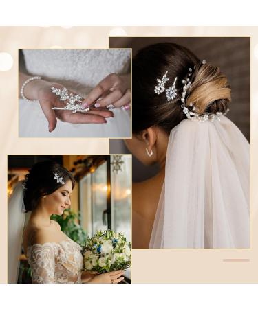 Tyqour 4 Pieces Rhinestone Wedding Hair Pins Silver Bridal Hair Clip Rhinestone Glitter Hair Clips Diamond Crystal Hair Accessories Bling Decorative Hair Clips - Buy Online on GoSupps.com