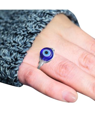 Demon Eye Copper for Women | Silver Gold Plated Wire Wrapped Turkish Blue Eye Glass Bead for Female Male Protection Lucky Jewelry Girlfriend Fovolat Silver No. 6