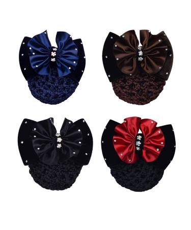 iRIIRIO 4pcs Women Hair Clip With Butterfly Hair Bun Cover Barrettes Net Snood Hairnet Lace Bow Bow-knot Decor Hair Clip Hairnet Mother's Day Gift(Blue+Red+Black+Brown)