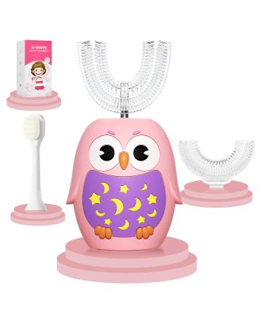 Kids U Shaped Electric Toothbrush: Auto Sonic Toothbrushes with 3 Tooth Brush Heads Brushing Timer Toddler Toothbrush for Age 2-6 Children Soft IPX7 Waterproof Cartoon Owl Pink Owl