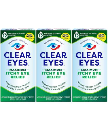 Clear Eyes Maximum Itchy Eye Relief Eye Drops, 0.5 Fl Oz (Pack of 3)