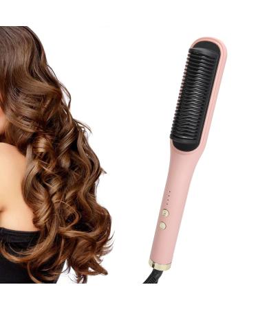 2 in 1 Negative Ion Heated Styling Brush and Flat Iron - Rapid Heating Comb for Hair Straightening and Salon Styling