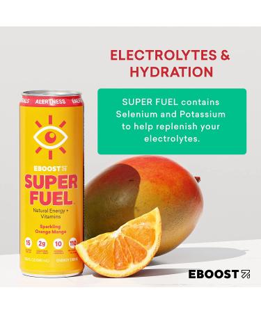 EBOOST Super Fuel Natural Energy Drink - Orange Mango 12 Pack - 11.5 Fl Oz - With Natural Caffeine and Electrolytes - Buy Online on GoSupps.com