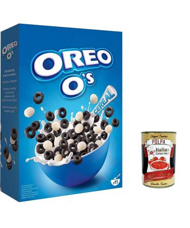 Italian Gourmet E.R. Oreo O's Cereal Pack of 3 Oreo cereals 350g with cocoa and vanilla flavor Oreo Cereal for breakfast or a snack in between contains vitamins and iron + Italian Gourmet polpa 400g