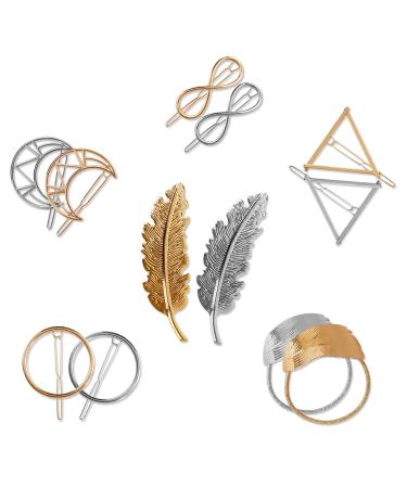 Metal hair clips women hair clips hair needles leaf spring circle triangle infinity moon design hair pin chiseled beautiful hair clip for girls thick hair styling 12 pieces (gold and silver)