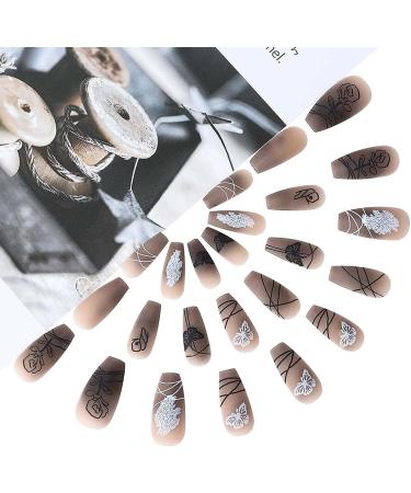 Halloween False Nails Long Fake Nails Black Press on Nails Ballerina Acrylic Stick on Nails 24pcs for Women and Girls 1 count (Pack of 1) Black - Buy Online on GoSupps.com