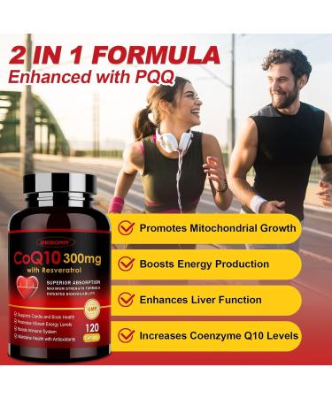 ZEBORA CoQ10-300mg with Trans-Resveratrol, PQQ & Vitamin E - High Absorption Coenzyme-Q10 with BioPerine - Powerful Antioxidant for Heart & Energy-Production,120 Veggie Capsules - Buy Online on GoSupps.com