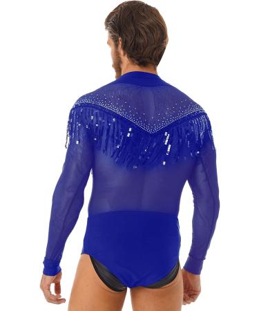 JEATHA Men's Shiny Rhinestone Latin Dance Bodysuit T-Shirt - Royal Blue, Size B Small - Buy Online on GoSupps.com