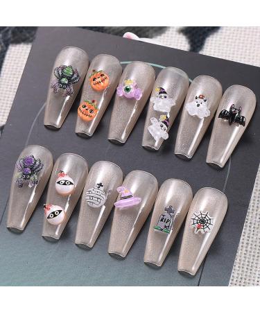12 Grid Halloween Nail Charms - Rhinestones Spider & Pumpkin Nail Art Supplies for DIY Decor - Buy Online on GoSupps.com