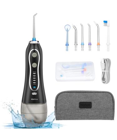 H2ofloss Water Flosser Portable Dental Oral Irrigator with 5 Modes, 6 Replaceable Jet Tips, Rechargeable Waterproof Teeth Cleaner for Home and Travel -300ml Detachable Reservoir