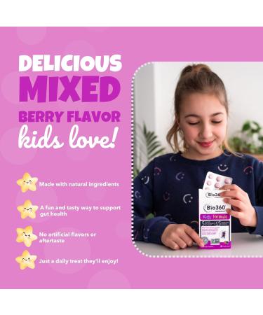 Bio360 Probiotics for Kids - 15 Strains & 5 Billion CFU Supports Brain, Immune & Digestive Health - Kids Probiotic Chewable with Organic Prebiotics for Gut & Constipation, Mixed Berry Flavor, 30 Count 30 Count (Pack of 1) - Buy Online on GoSupps.com