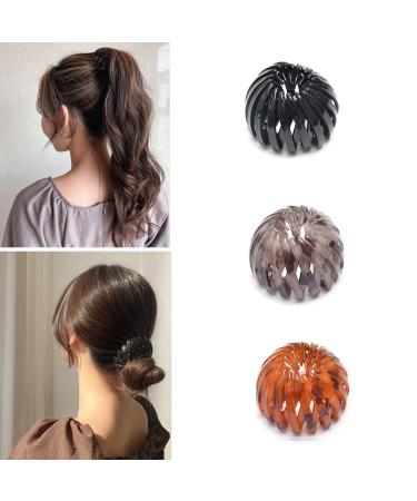 Fashion Hair Clips Expandable Ponytail Holders Hair Ties Birdnest Hair Clip Ponytail Hairpin Curling Iron Bun Maker Hair Styling Tool Claw Hair Clips For Woman Girls Hair Accessories (3 colors B)