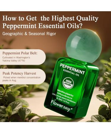 Flower Say Peppermint Essential Oil for Diffuser, USDA Organic Mint Oil for Hair Growth, 100% Pure Peppermint Oil for Skin, Aromatherapy, Candle Making & Garden Care-30ml - Buy Online on GoSupps.com