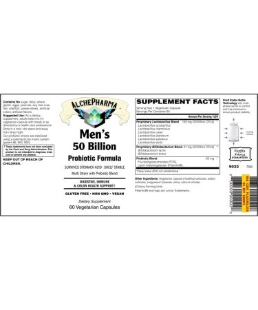 AlchePharma Men's 50 Billion Probiotic Formula (Proprietary Lactobacillus Bifidobacterium Blend) W/New Preservation Technology (30 Vcaps) - Buy Online on GoSupps.com