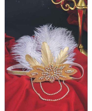 IYOU 1920 Flapper Headpiece Gold Feather Gatsby Headband Vintage Rhinestone Prom Costume Wedding Hair Accessories for Women - Buy Online on GoSupps.com