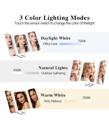 Nuoya LED Lighted Rechargeable Makeup Mirror | 1X/3X/7X Magnification Trifold Vanity Mirror with 64 LED Beads | Touch Screen Dimming & Adjustable Stand | Perfect for Countertop, Travel, Bathroom - Buy Online on GoSupps.com