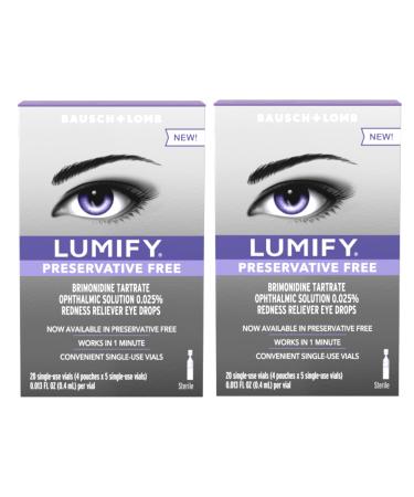 LUMIFY Redness Reliever Preservative Free Eye Drops 20 Single Use Vials (Pack of 2)