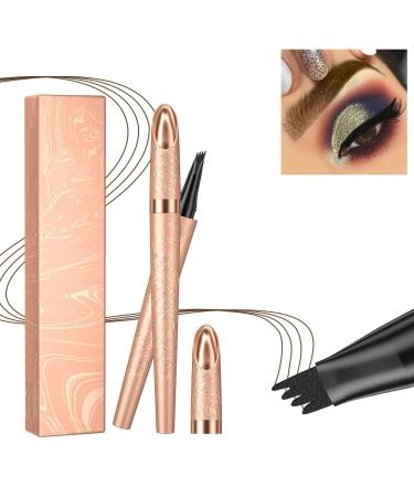 Microblading Eyebrow Pen 3D Waterproof Microblading Eyebrow Pencil Contouring Pen Long-Lasting Magic Eyebrow Pencil Natural Makeup Fine Stroke 4-Fork-Tip Eyebrow Pencil Gray