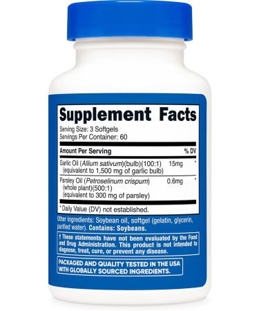 Nutricost Garlic & Parsley Oil (15mg) 180 Softgels - Odorless Garlic & Parsley GMO-Free 60 Servings - Buy Online on GoSupps.com