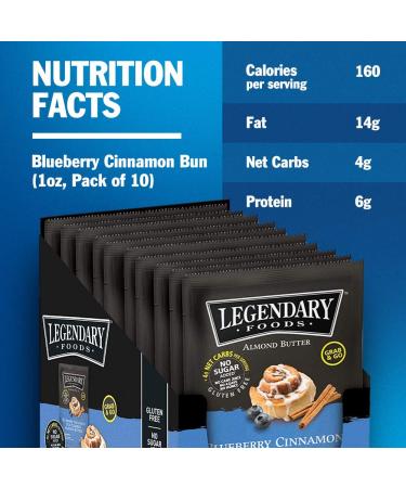 Legendary Foods Almond Butter Squeeze Packets | Blueberry Cinnamon Bun Keto Fat Bombs - 10 Pack (1oz each) | Low Carb, No Sugar Added, Vegan - Buy Online on GoSupps.com