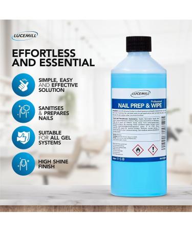 Lucemill Nail Prep & Wipe Gel Nail Polish Cleanser I 500ml | Professional Formula for Gel Nails Acrylics & Nail Tips | Alcohol for Nails & Gel Wipe Off Solution I Comes with 200 Lint Wipes - Buy Online on GoSupps.com