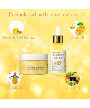 Shop Turmeric Face Clay Mask & Oil Skincare Kit | Vitamin C Deep Cleansing Overnight Mask for Pores Hydrating Turmeric Serum & Oil for Radiant Skin - Buy Online on GoSupps.com