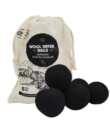 Smart Wash dryer balls for tumble dryers |6 pieces - 100% wool - accelerate drying - hypoallergenic and of course - New Zealand sheep's wool (6 pieces black) 6 pieces black