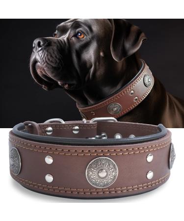 Dog collar leather 5 cm wide robust real leather neck band handmade soft and luxurious striking best choice for large and medium-sized dog breeds 42-52 cm 42-52 cm brown