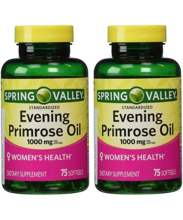 BBEEAAUU Spring Valley - Evening Primrose Oil 1000 mg,Twin Pack 150 Total Softgels 75 Count (Pack of 2)
