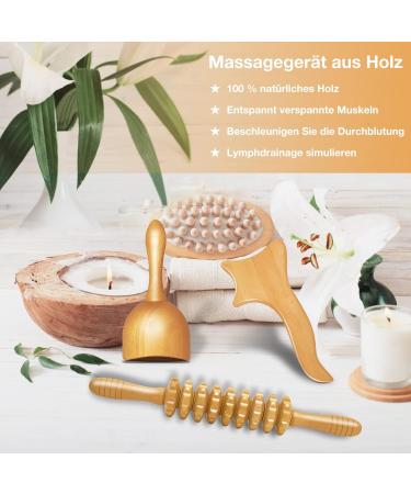 3-Piece Maderotherapy Set - Anti-Cellulite Massage Roller & Gua Sha for Pain Relief | Lymphatic Drainage Massager for Neck Legs Back & Body - Buy Online on GoSupps.com